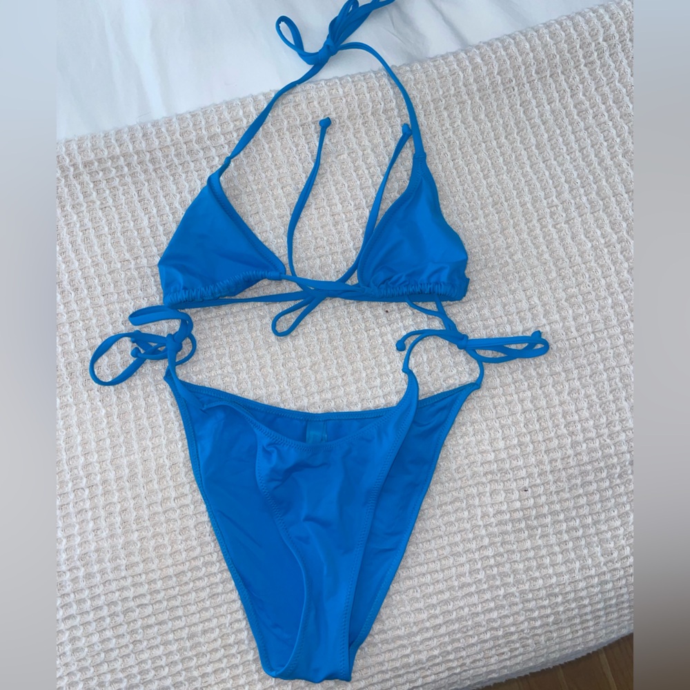 SKIMS Electric Blue Triangle String Bikini Set